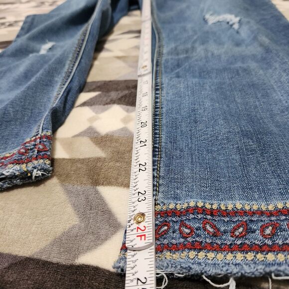 Democracy Crop Pants Size 10 Blue Embroidered Raw Hem - Picture 7 of 15